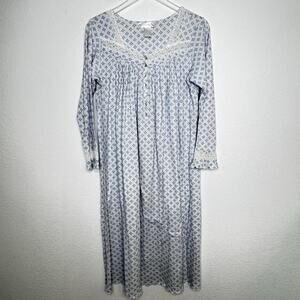 Eileen West Womens Long Nightgown Size M Blue White Floral Cottagecore Feminine